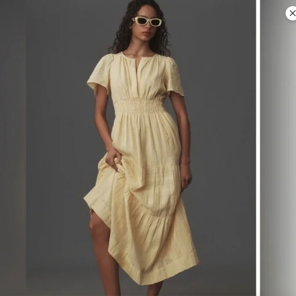 Anthropologie Somerset Butter Yellow Cotton Maxi Dress Size L